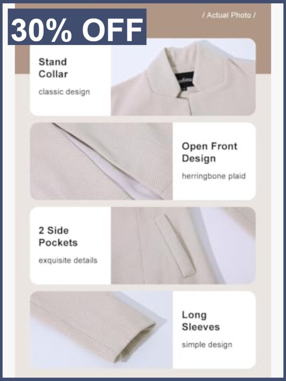 Women's Long Sleeve Notch Lapel Office Blazer Jacket - Picture 4 of 6